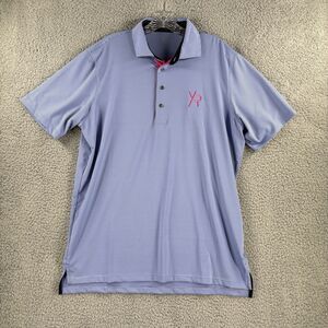 Greyson Polo Shirt Mens Large L Blue Striped Golf Stretch Performance Logo Wolf